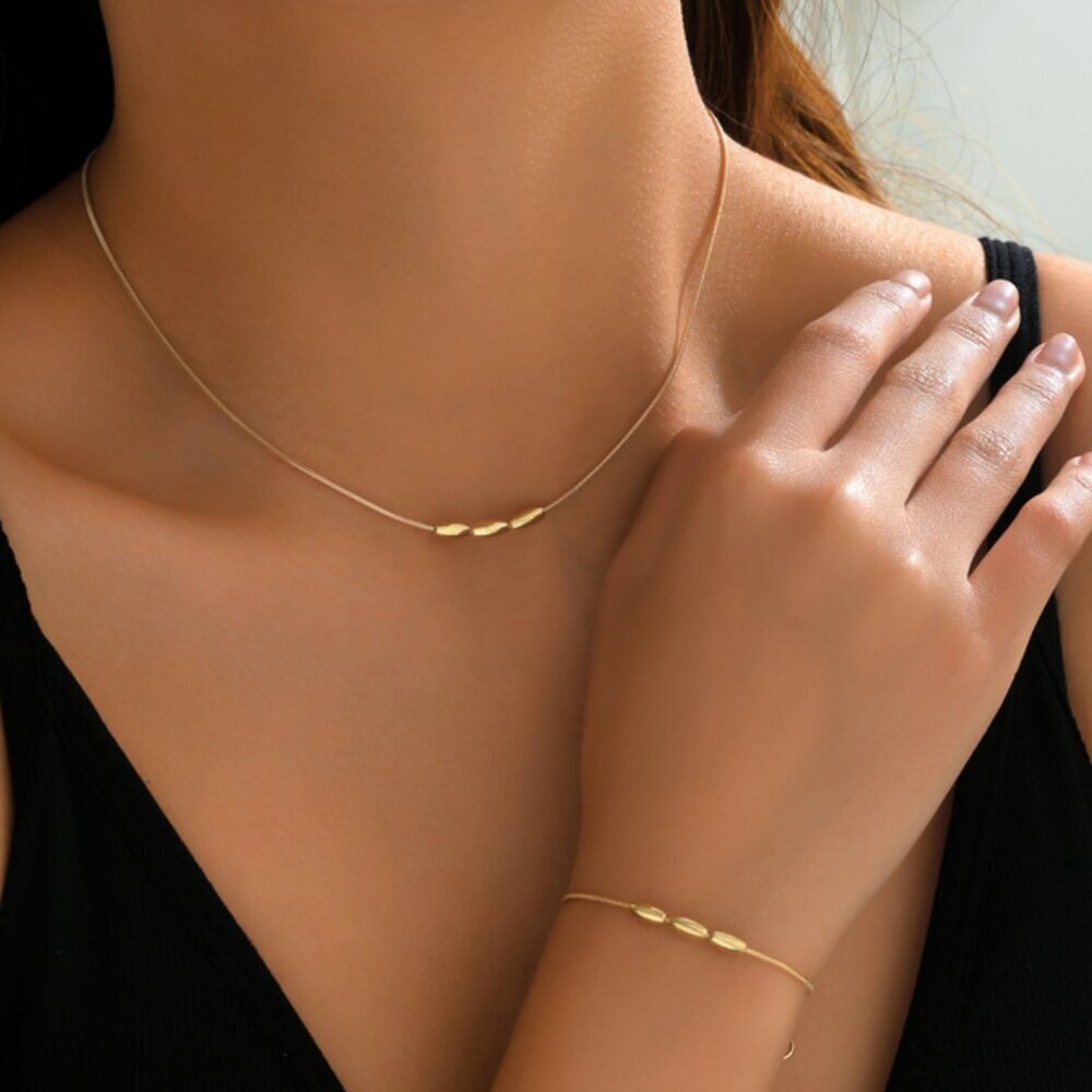 18K Gold-Filled Oval Bead Necklace & Bracelet Set